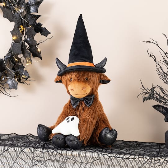 Glitzhome® 19" Halloween Fabric Highland Cow Shelf Sitter
